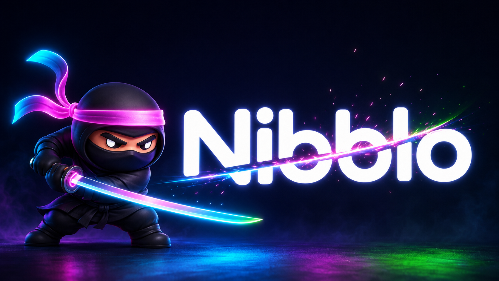Nibblo, a neon ninja mascot beside the Nibblo wordmark